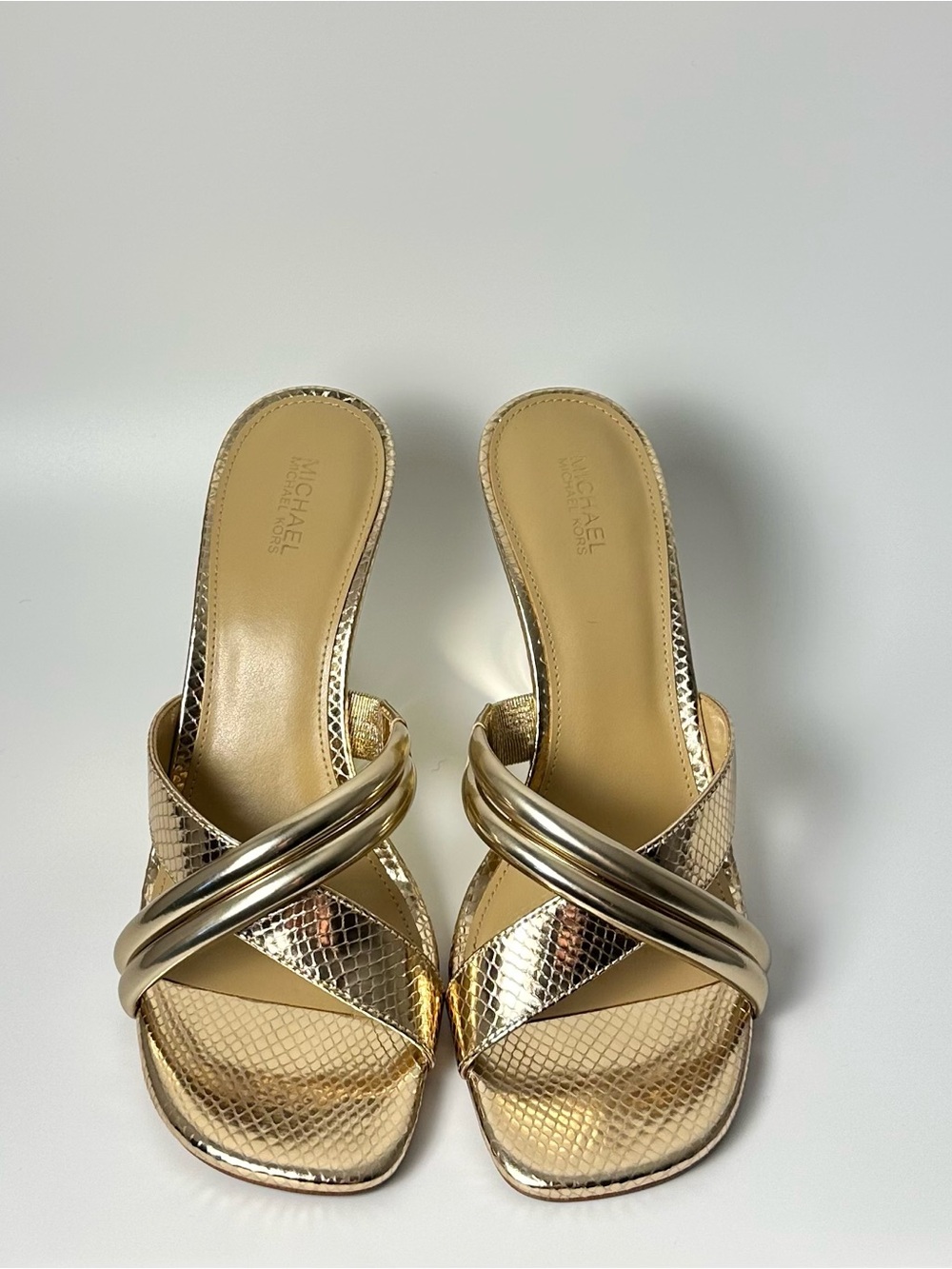 Michael Kors Metallic Gold Crisscross Slip-On Wedges